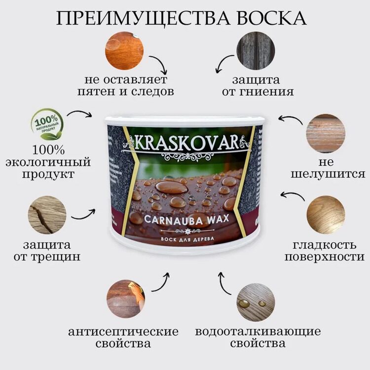 Воск Kraskovar Carnauba Wax для дерева 0.5л